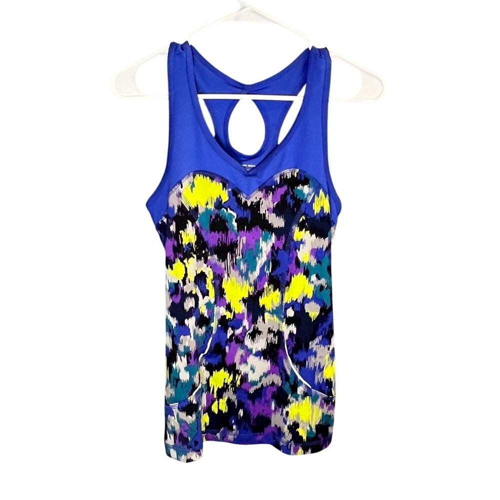 Tek Gear Womens Tank Top Athletic Workout Abstract Print Blue Purple Yellow M